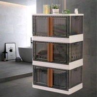 Folding Wardrobe Storage Organizer | Storage Bins with Double Door & Top Lid Opening | Drawer Organizer for Office | Black & White