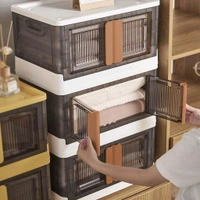 Folding Wardrobe Storage Organizer | Storage Bins with Double Door & Top Lid Opening | Drawer Organizer for Office | Black & White