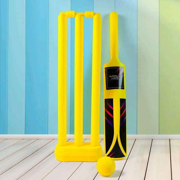 Cricket Bat, 1 Plastic Ball, Bails, 3 Stumps with Stand Base, for Indoor & Outdoor Activity, Cricket Kit Set for Kids Above 5 (Small)