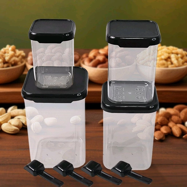 Air Tight Containers Storage| Set For Kitchen, Pantry Organization, Dishwasher Safe, Plastic (4 Pc Set With 4 Spoon)