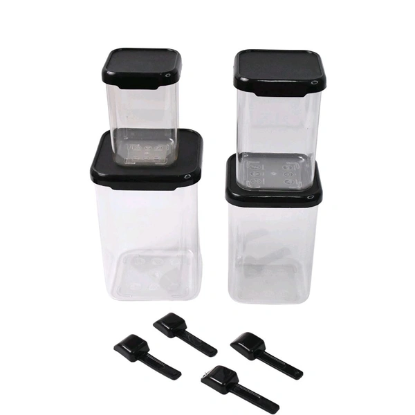 Air Tight Containers Storage| Set For Kitchen, Pantry Organization, Dishwasher Safe, Plastic (4 Pc Set With 4 Spoon)