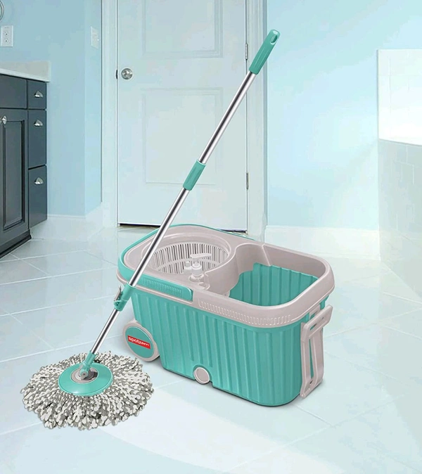 Spin Mop with Bigger Wheels and Plastic Auto Fold Handle for 360 Degree Cleaning