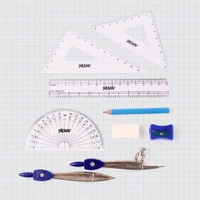 Complete Geometry Box Set with Compass, Scale, Set Squares, Protractor, Eraser & Sharpener – Metal Box with World Map Design | Ideal for School Students & Exam Use