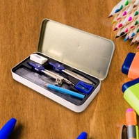 Complete Geometry Box Set with Compass, Scale, Set Squares, Protractor, Eraser & Sharpener – Metal Box with World Map Design | Ideal for School Students & Exam Use