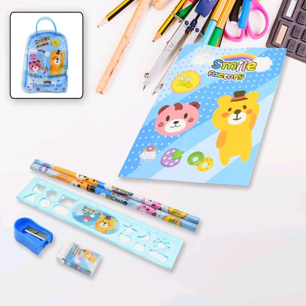 Stationery Kit for Kids: Stationery Set, Includes Wooden Pencil, Sharpener, Pencil and Eraser Set, Birthday Return Gift for Kids, Boys, Girls, 2 Pencil, 1 Scale, 1 Notebook,1 Sharpener, 1 Eraser & With Zip Bag (6 Pcs Set)