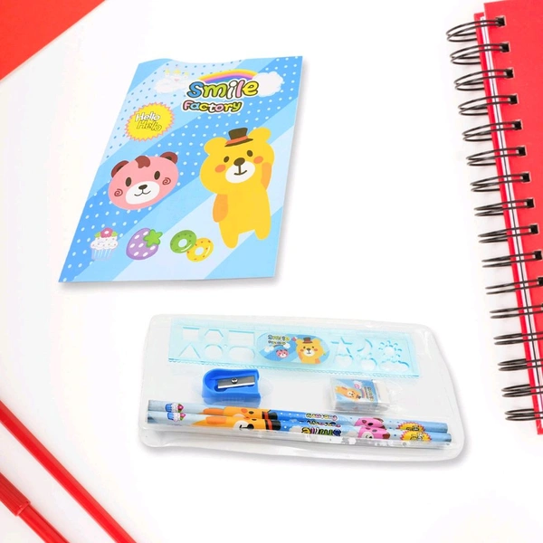Stationery Kit for Kids: Stationery Set, Includes Wooden Pencil, Sharpener, Pencil and Eraser Set, Birthday Return Gift for Kids, Boys, Girls, 2 Pencil, 1 Scale, 1 Notebook,1 Sharpener, 1 Eraser & With Zip Bag (6 Pcs Set)
