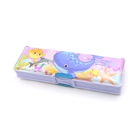 Multipurpose Compass Box, Plastic Double Deck Pencil Case with 2 Compartments, Supplies Utility Box Storage Organizer, Pencil Box for School, Cartoon Printed Pencil Case for Kids, Birthday Gift for Girls & Boys 
