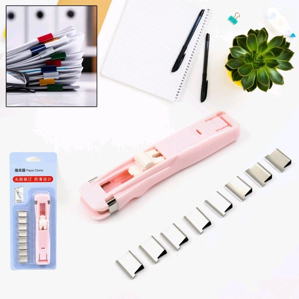 Portable Paper Clam With 8 Pcs Clip Dispenser Handheld Paper Fast Clam Clip Dispenser Labor Saving Wrapping Paper Handheld Student Paper Clipper for Home Office School Teacher Gifts (1 Set)
