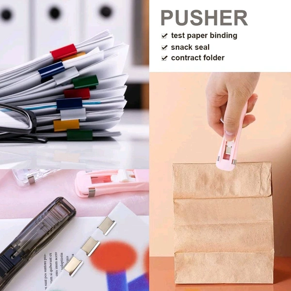 Portable Paper Clam With 8 Pcs Clip Dispenser Handheld Paper Fast Clam Clip Dispenser Labor Saving Wrapping Paper Handheld Student Paper Clipper for Home Office School Teacher Gifts (1 Set)
