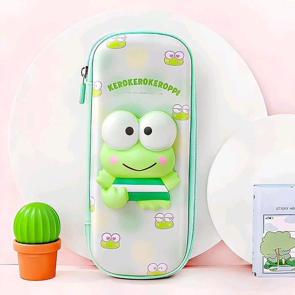 Cartoon 3D Pencil Pouch for Kids – Soft EVA Hard Shell Stationery Case with Zipper | Cute Frog Design Storage Box for School Supplies (1 Pc)