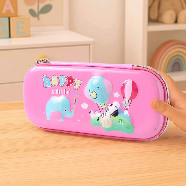 Kids Cartoon Printed Pencil Case – Hard Shell Zippered Stationery Pouch with Cute Animal Design | Durable Storage Box for School Supplies (1 Pc)