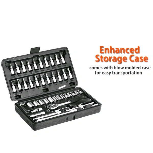 Combination Tool Kit - Metal 1/4 Socket Set (Black, 46pcs)