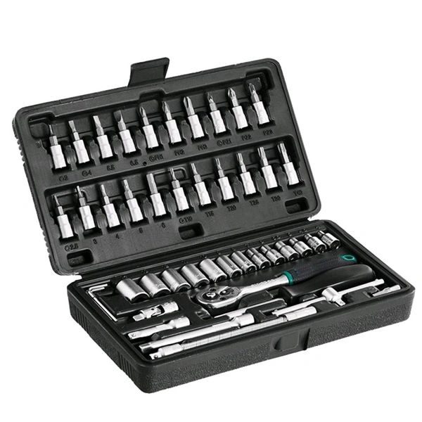 Combination Tool Kit - Metal 1/4 Socket Set (Black, 46pcs)