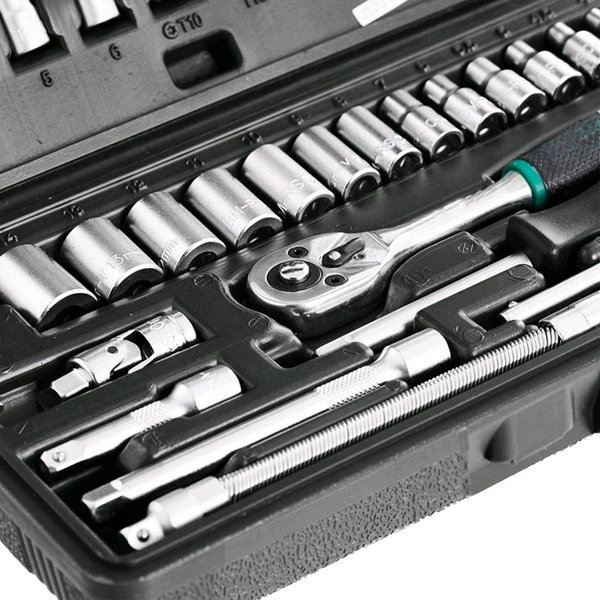 Combination Tool Kit - Metal 1/4 Socket Set (Black, 46pcs)