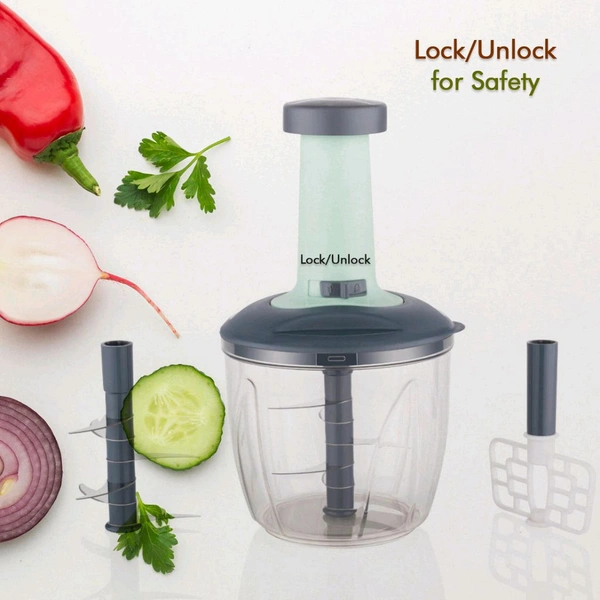 1100 ml 2 in 1 Push up Chopper with affixed with 6 Sharp Blade | Vegetable and Fruit Cutter with Easy Push and chop Button