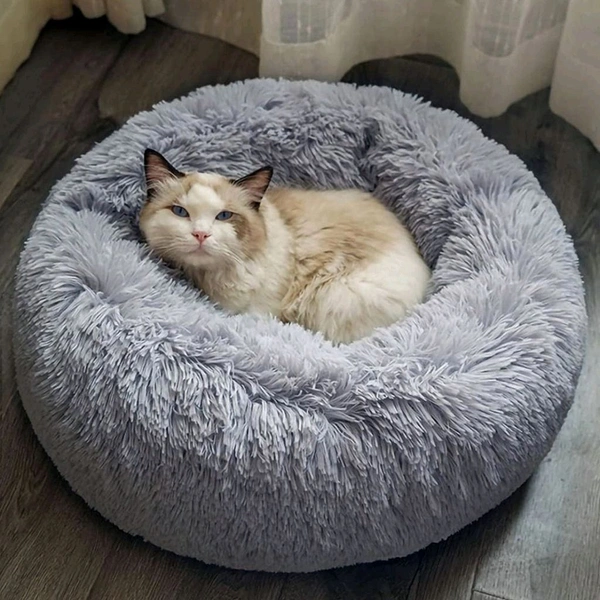 Medium Calming Dog Bed & Cat Bed, Fluffy Dog Bed with Blanket Attached, Round Dog Beds for Small, Medium Dogs and Cats