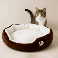 Luxury Soft Plush Round Pet Bed for Cats and Small Dogs with Non-Slip Base – Cozy Fleece-Lined Cushion Nest for Indoor Use – Warm and Comfortable Sleeping Mat with Raised Rim and Paw Print Design 