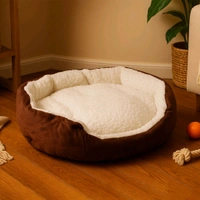 Luxury Soft Plush Round Pet Bed for Cats and Small Dogs with Non-Slip Base – Cozy Fleece-Lined Cushion Nest for Indoor Use – Warm and Comfortable Sleeping Mat with Raised Rim and Paw Print Design 