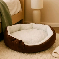 Luxury Soft Plush Round Pet Bed for Cats and Small Dogs with Non-Slip Base – Cozy Fleece-Lined Cushion Nest for Indoor Use – Warm and Comfortable Sleeping Mat with Raised Rim and Paw Print Design 
