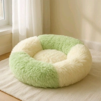 Ultra Soft Fluffy Pet Bed for Cats & Small Dogs – Cozy Round Anti-Anxiety Nest Cushion in Dual-Tone Cream & Green Plush 