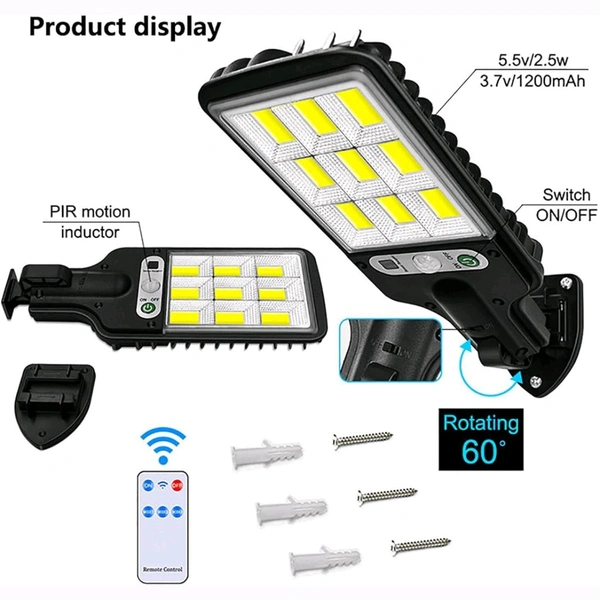 High-Power Solar LED Street Light with Motion Sensor & Remote Control – Wall Mount Outdoor Waterproof Lamp for Garden, Gate, Street, and Security Lighting Rechargeable