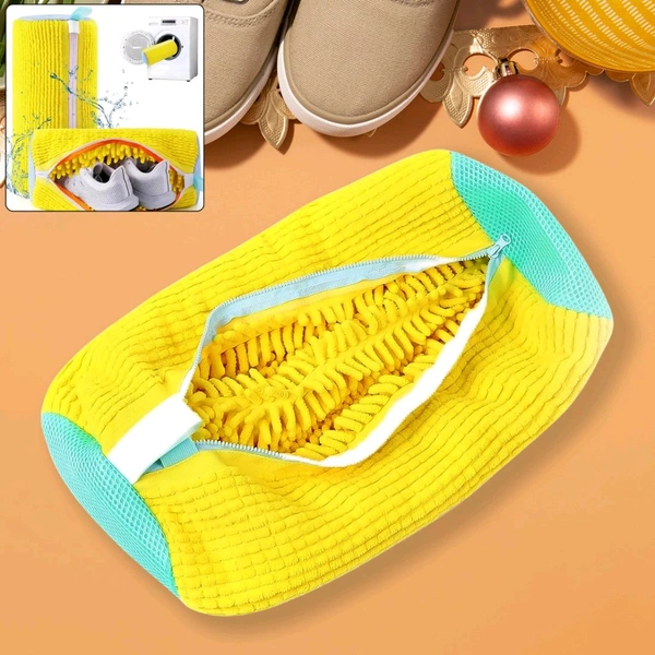 Shoe Cleaning Mop Cover with Microfiber Chenille Lining & Zipper – Reusable Washable Scrubber Bag for Washing Machine or Manual Use