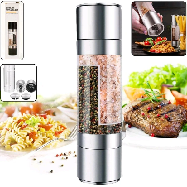 2-in-1 Stainless Steel Salt and Pepper Grinder – Adjustable Coarseness Dual-Chamber Manual Spice Mill for Kitchen, Table & Dining Use