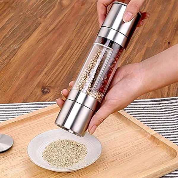 2-in-1 Stainless Steel Salt and Pepper Grinder – Adjustable Coarseness Dual-Chamber Manual Spice Mill for Kitchen, Table & Dining Use