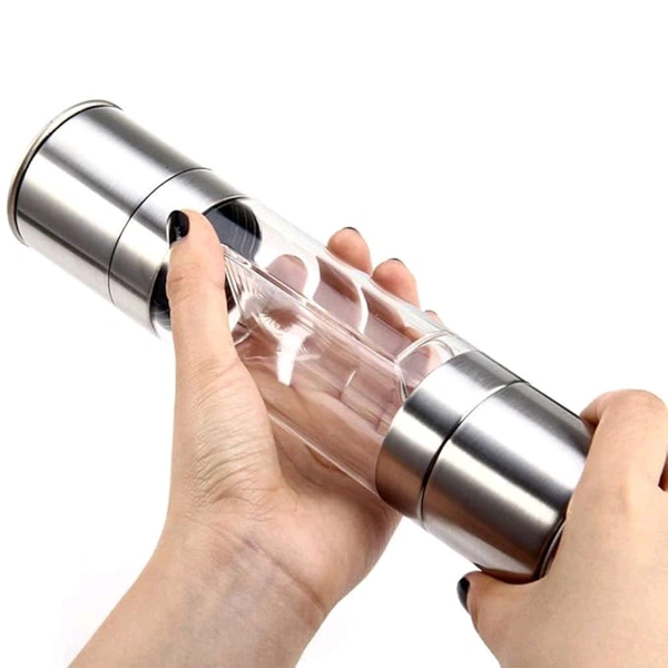 2-in-1 Stainless Steel Salt and Pepper Grinder – Adjustable Coarseness Dual-Chamber Manual Spice Mill for Kitchen, Table & Dining Use