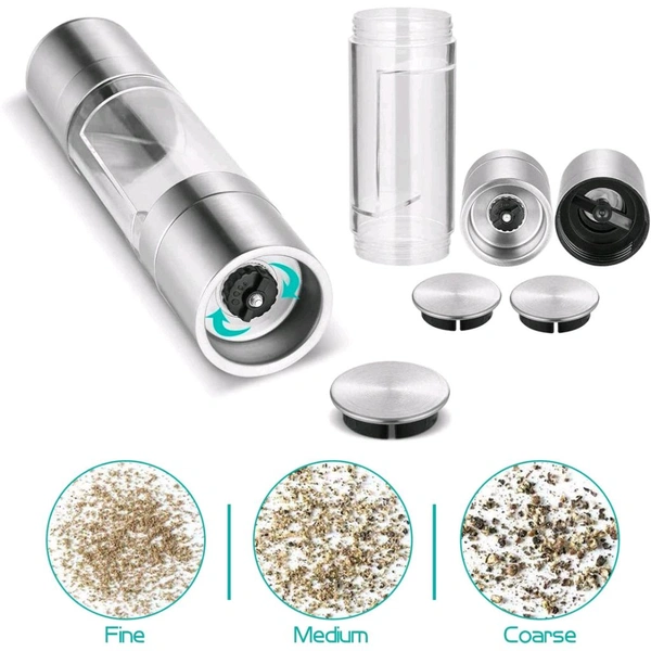 2-in-1 Stainless Steel Salt and Pepper Grinder – Adjustable Coarseness Dual-Chamber Manual Spice Mill for Kitchen, Table & Dining Use