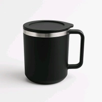 Apex Happy Mug with Silicone Lid – 400 ml Approx Capacity – Black Double Wall Insulated Coffee/Tea Mug with Handle – Durable Plastic Outer and Steel Inner Travel Mug for Home, Office, Gifting