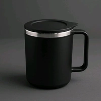 Apex Happy Mug with Silicone Lid – 400 ml Approx Capacity – Black Double Wall Insulated Coffee/Tea Mug with Handle – Durable Plastic Outer and Steel Inner Travel Mug for Home, Office, Gifting