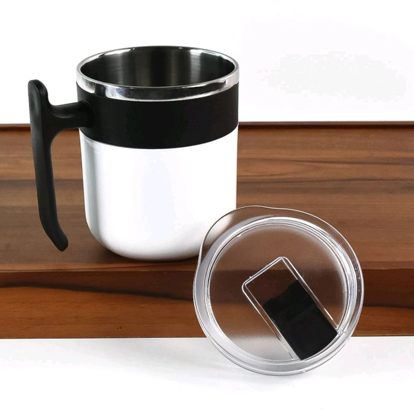 Stainless Steel Pop Inner Mug – 350 ml Approx Capacity – Double Wall Insulated Coffee/Tea Mug with Spill-Resistant Lid and Comfortable Handle – White Outer Body Travel Mug for Home, Office & Gifting