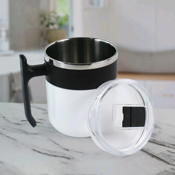 Stainless Steel Pop Inner Mug – 350 ml Approx Capacity – Double Wall Insulated Coffee/Tea Mug with Spill-Resistant Lid and Comfortable Handle – White Outer Body Travel Mug for Home, Office & Gifting