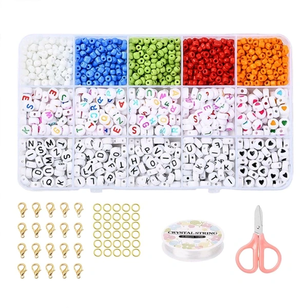 Premium DIY Bracelet Making Kit – 1 Set Complete Alphabet & Colored Beads Set with Crystal String, Clasps, Cutter – Jewellery Craft Kit for Kids & Adults