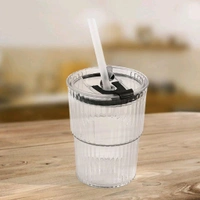 Monaco Premium Transparent Plastic Cup with Lid and Straw – Elegant Ridged Water, Juice, Coffee & Beverage Tumbler for Office, Home, and Café Use
