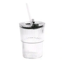 Monaco Premium Transparent Plastic Cup with Lid and Straw – Elegant Ridged Water, Juice, Coffee & Beverage Tumbler for Office, Home, and Café Use
