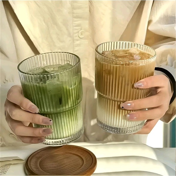 Monaco Premium Transparent Plastic Cup with Lid and Straw – Elegant Ridged Water, Juice, Coffee & Beverage Tumbler for Office, Home, and Café Use
