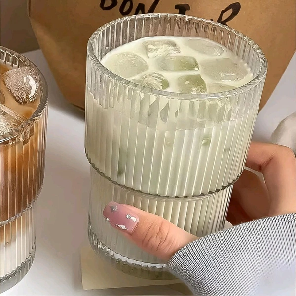 Monaco Premium Transparent Plastic Cup with Lid and Straw – Elegant Ridged Water, Juice, Coffee & Beverage Tumbler for Office, Home, and Café Use
