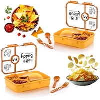Bite Buddy 4-Compartment Leak-Resistant Plastic Lunch Box with Spoon & Fork – BPA-Free Tiffin Box for Kids and Office – Snap Lock Lid – 1 Set