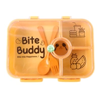 Bite Buddy 4-Compartment Leak-Resistant Plastic Lunch Box with Spoon & Fork – BPA-Free Tiffin Box for Kids and Office – Snap Lock Lid – 1 Set