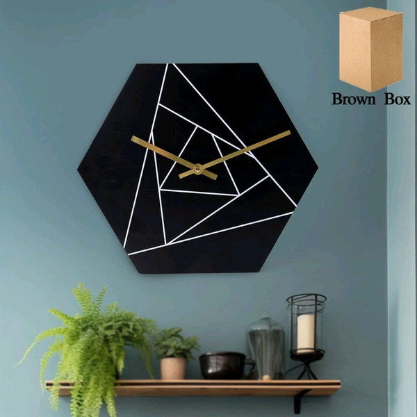 Modern Geometric Hexagon Wall Clock with Minimalist Abstract Line Art – Silent Quartz Movement Decorative Clock for Home