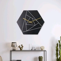 Modern Geometric Hexagon Wall Clock with Minimalist Abstract Line Art – Silent Quartz Movement Decorative Clock for Home