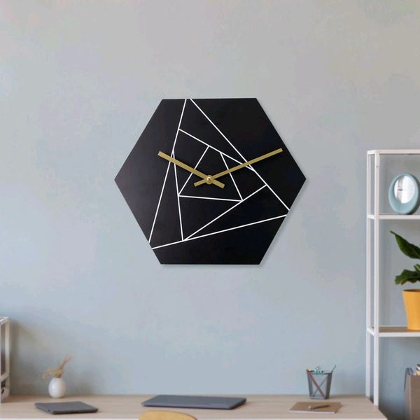 Modern Geometric Hexagon Wall Clock with Minimalist Abstract Line Art – Silent Quartz Movement Decorative Clock for Home