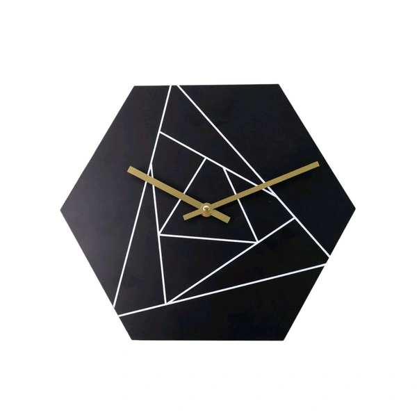 Modern Geometric Hexagon Wall Clock with Minimalist Abstract Line Art – Silent Quartz Movement Decorative Clock for Home