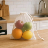 Reusable Mesh Produce Bags – Transparent Drawstring Storage Bags for Fruits, Vegetables, Groceries – Eco-Friendly, Lightweight & Washable Kitchen Organizer Pouches (Pack of 4) - Pack Of 4