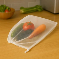 Reusable Mesh Produce Bags – Transparent Drawstring Storage Bags for Fruits, Vegetables, Groceries – Eco-Friendly, Lightweight & Washable Kitchen Organizer Pouches (Pack of 4) - Pack Of 4