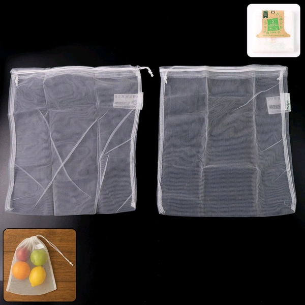 Reusable Mesh Produce Bags – Transparent Drawstring Storage Bags for Fruits, Vegetables, Groceries – Eco-Friendly, Lightweight & Washable Kitchen Organizer Pouches (Pack of 4) - Pack Of 4