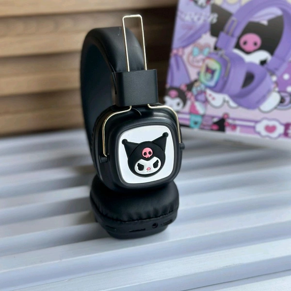 Cute RGB Cartoon Wireless Headphones – AH-816 Series. Wireless High Fidelity Sound Quality, Volume Control Ear Hanging Earphones - Kuromi	Black