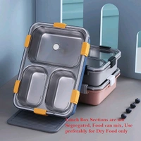 3 Compartment Transparent Stainless Steel Lunch Box with a Spoon and a Pair of Chopsticks